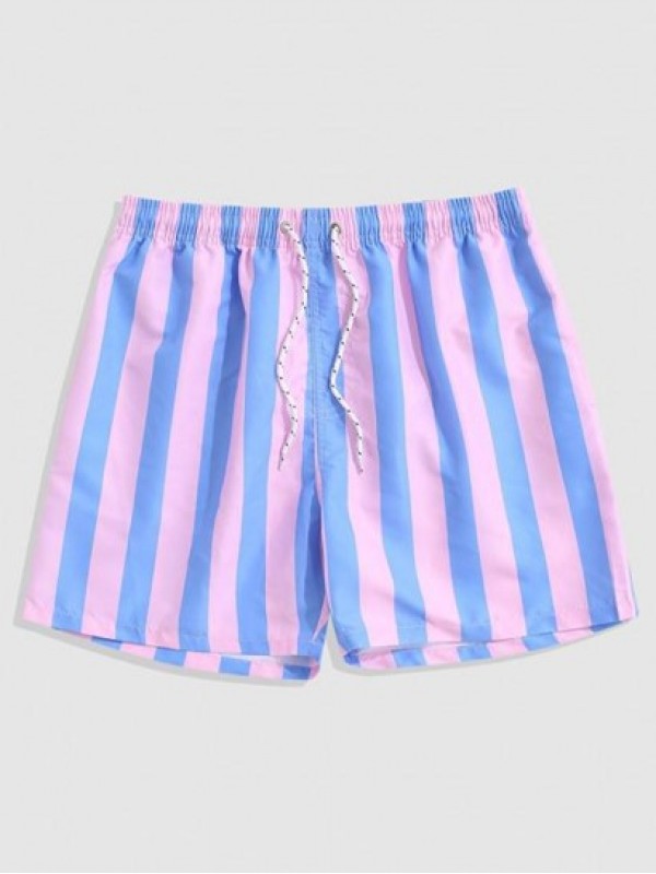 Contrasting Striped Print Beach Shorts