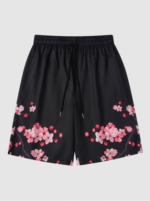 Floral Print Summer Drawstring Shorts