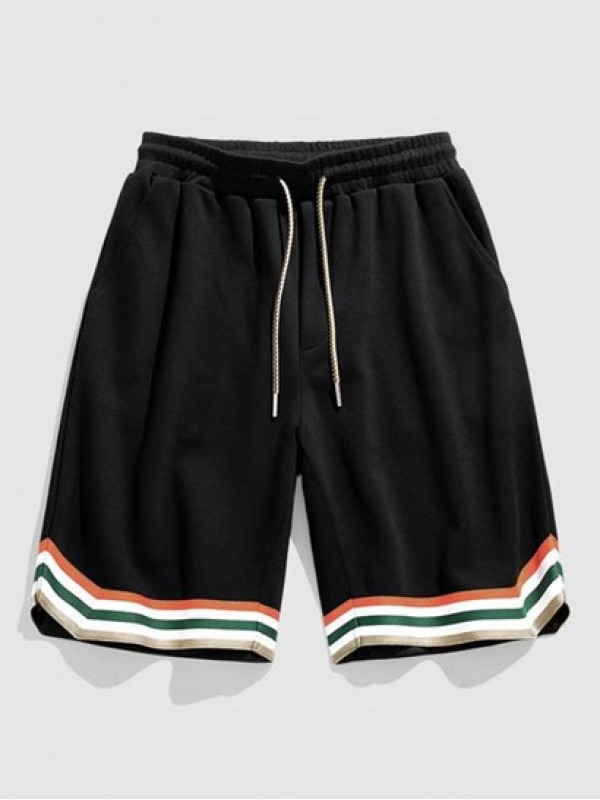 Rainbow Drawstring Striped Semi-sheer Shorts