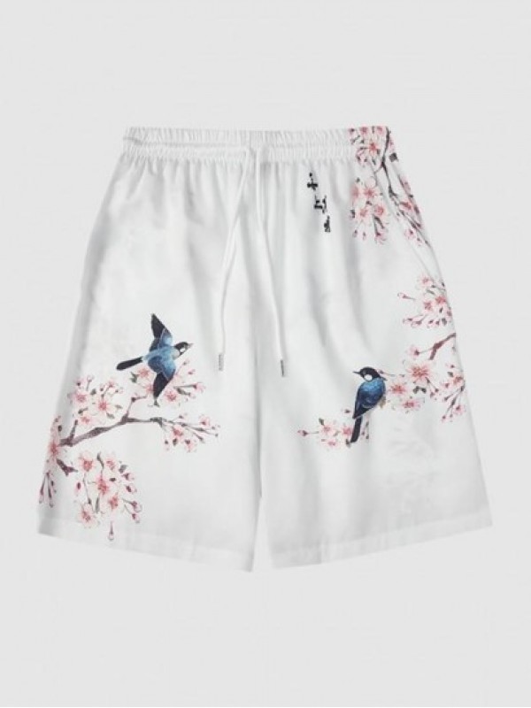 Magpie Floral Print Chinese Style Shorts