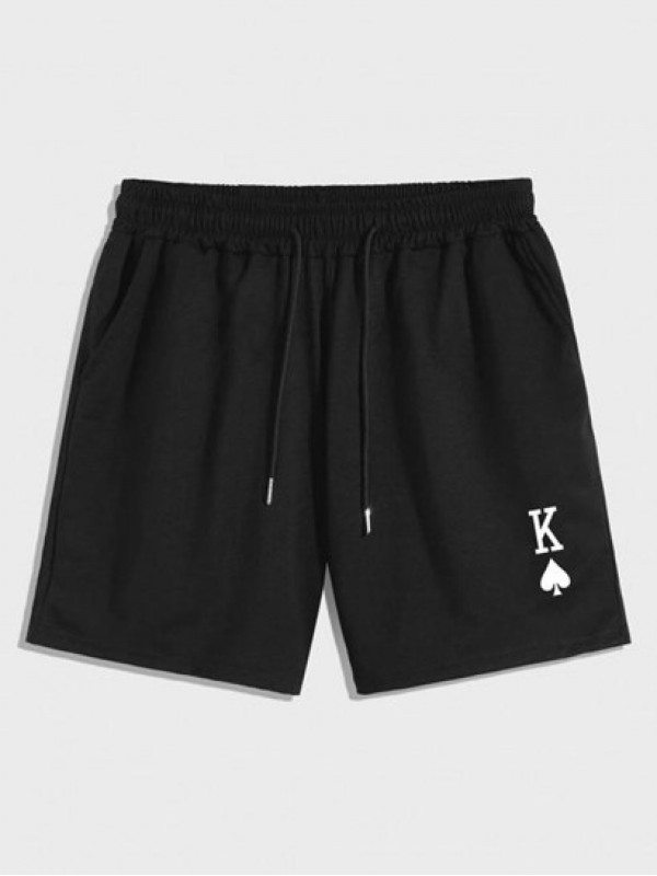 Playing Card Pattern Drawstring Streetwear Sports Shorts