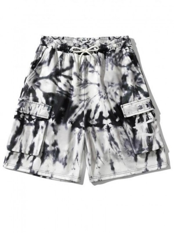 Drawstring Tie Dye Letter Print Shorts