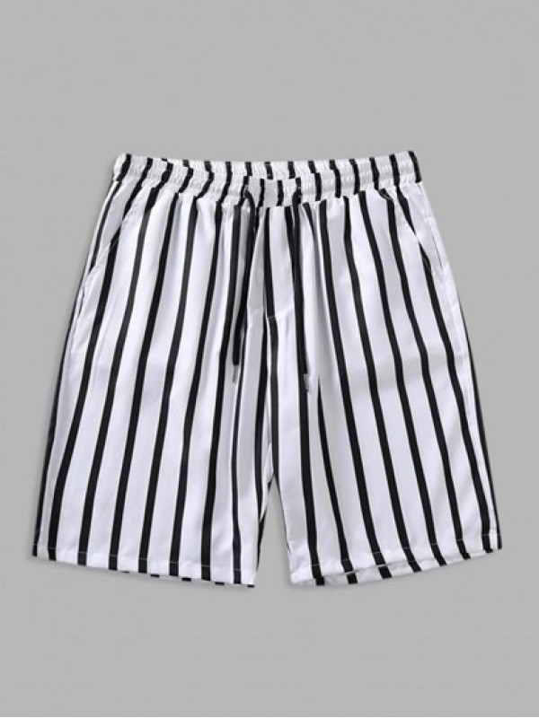 Vertical Striped Pattern Casual Drawstring Shorts