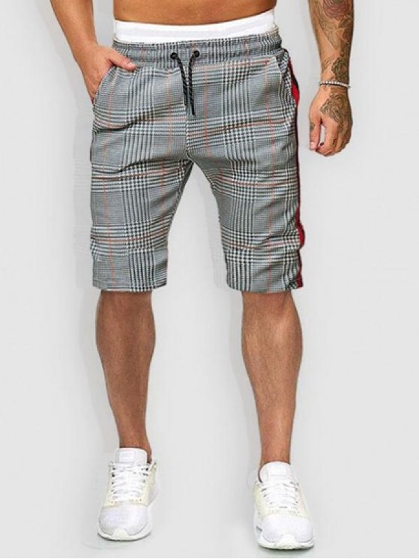 Houndstooth Print Drawstring Casual Shorts