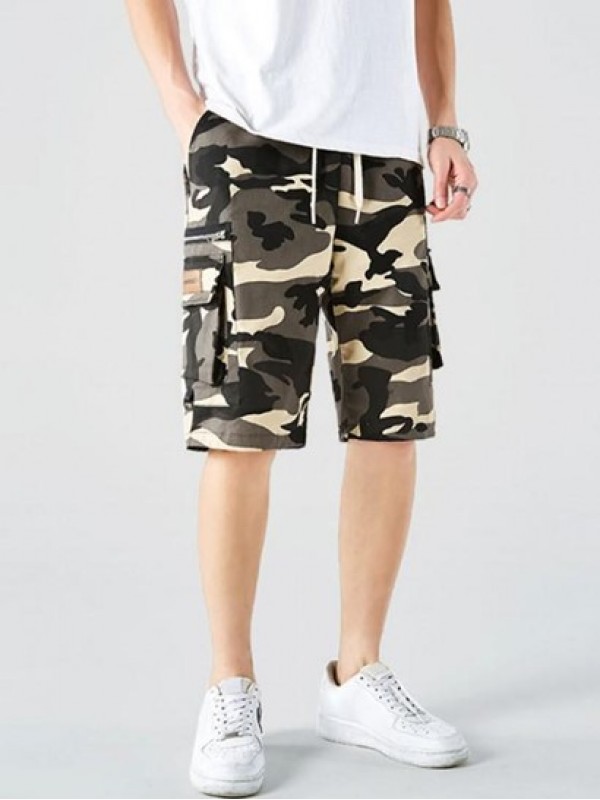 Zipper Multi-pocket Design Drawstring Cargo Shorts