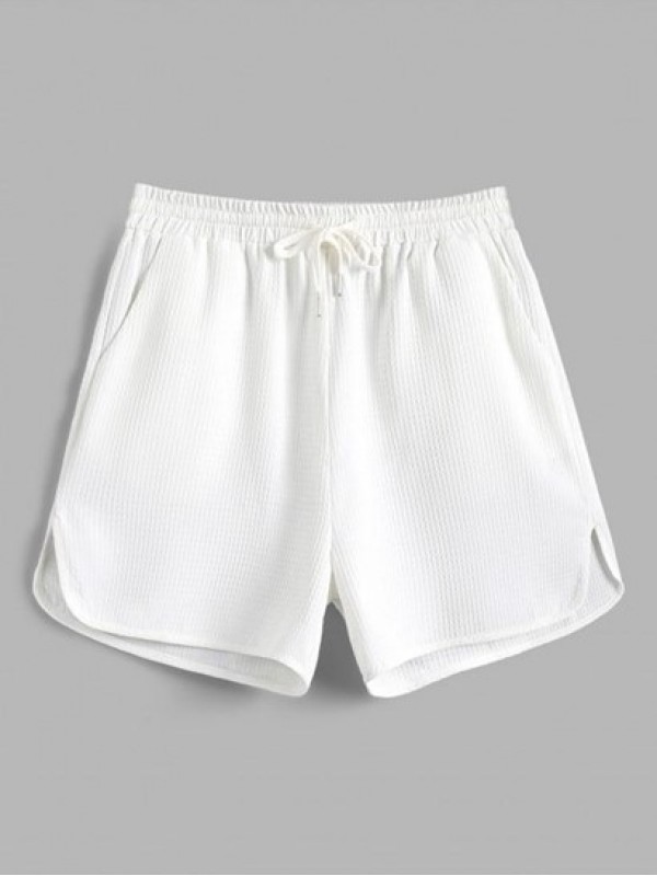 Solid Color Pocket Drawstring Casual Shorts