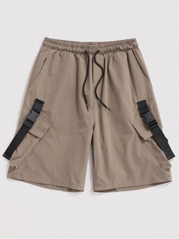 Streetwear Multi-Pocket Strap Drawstring Cargo Shorts