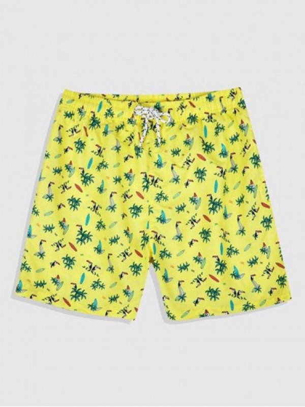 Coconut Print Casual Pockets Drawstring Beach Shorts