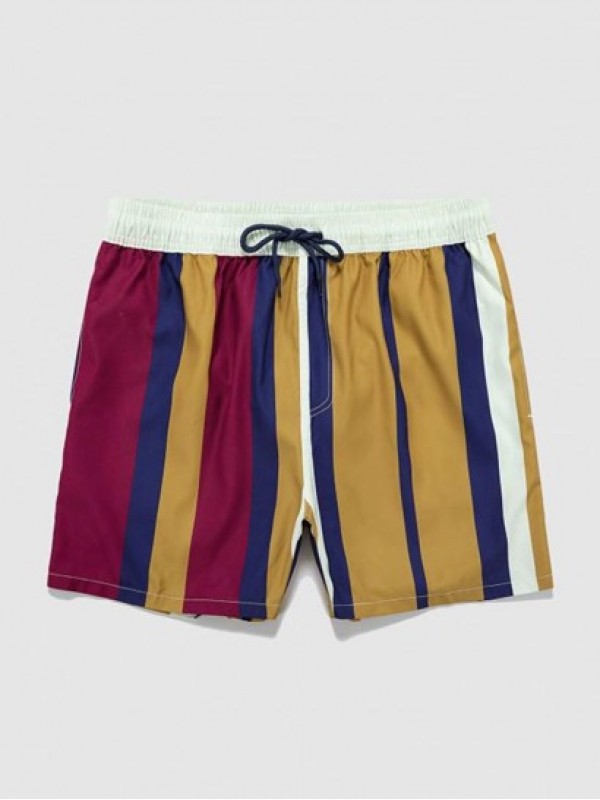 Drawstring Striped Pocket Beach Shorts