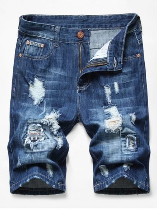 Patchworks Ripped Decoration Denim Shorts