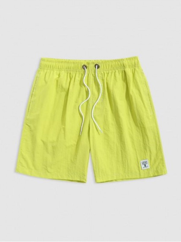 Solid Color Label Design Casual Drawstring Shorts