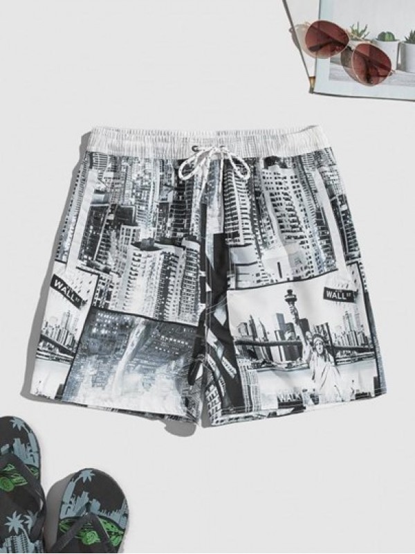 Architecture And Liberty Pockets Print Shorts