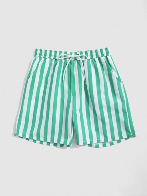 Colorblock Vertical Stripe Pattern Drawstring Board Shorts