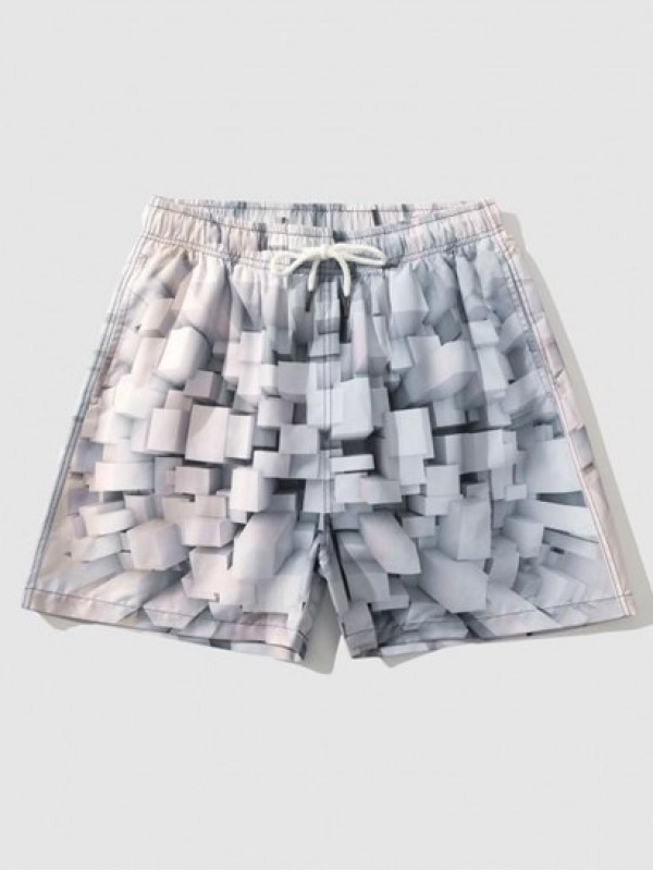 Cubist Geometric 3D Pattern Shorts