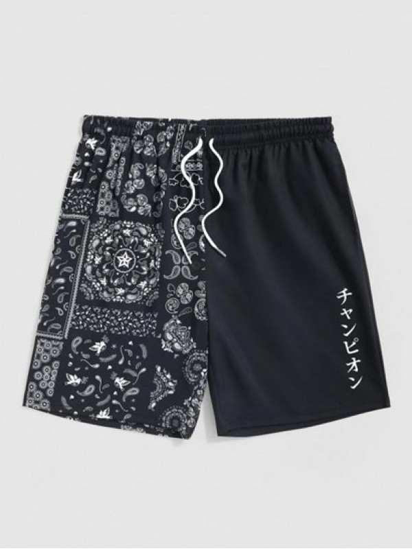 Japanese And Paisley Pattern Drawstring Beach Shorts