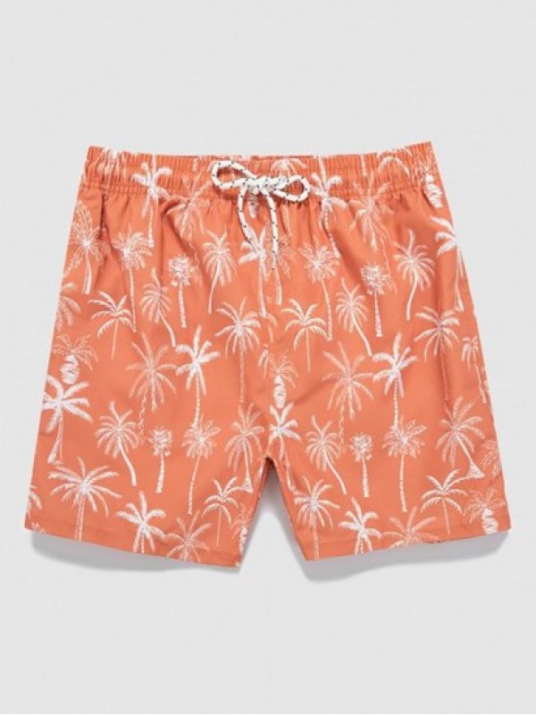 Drawstring Pockets Coconut Palm Tree Hawaiian Vacation Beach Shorts