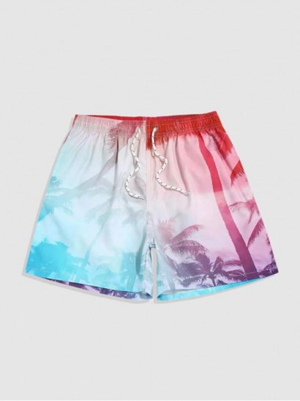 Coconut Tree Print Pocket Drawstring Shorts