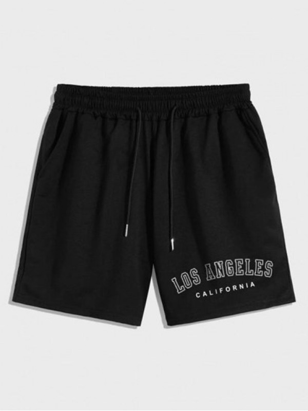 LOS ANGELES Letter Printed Drawstring Shorts