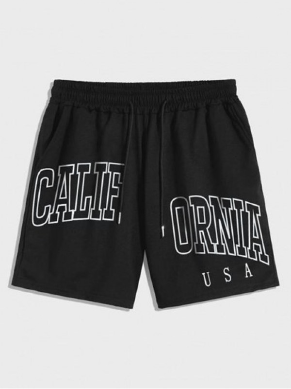 CALIFORNIA Letter Printed Drawstring Shorts