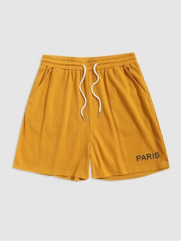 PARIS Embroidery Solid Color Drawstring Shorts