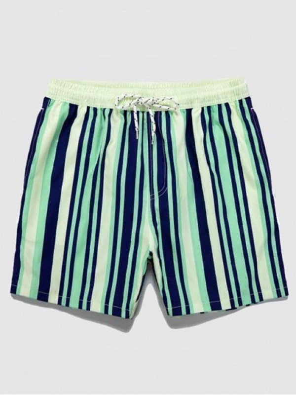 Vertical Stripe Print Casual Pocket Beach Shorts