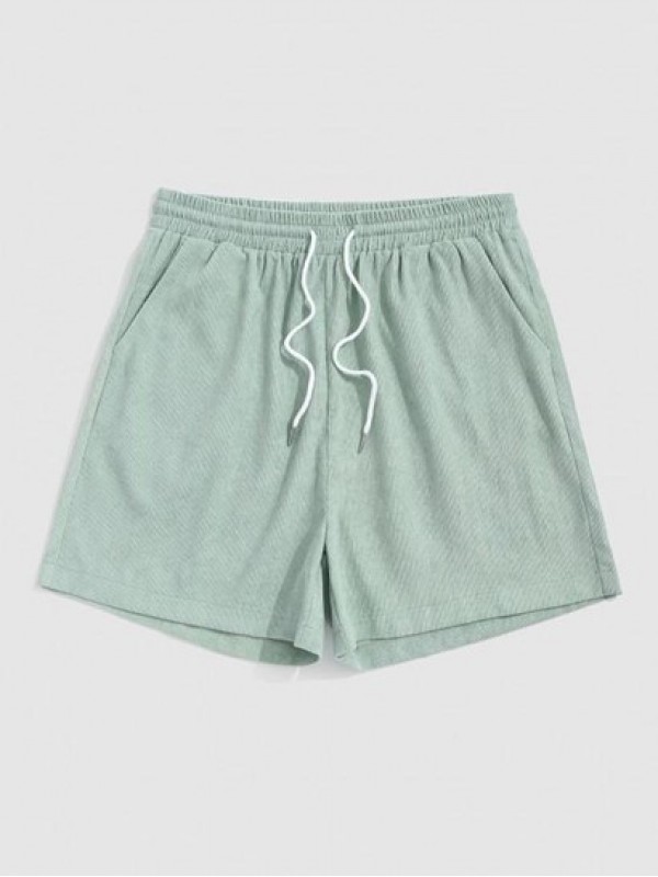 Solid Color Drawstring Corduroy Shorts