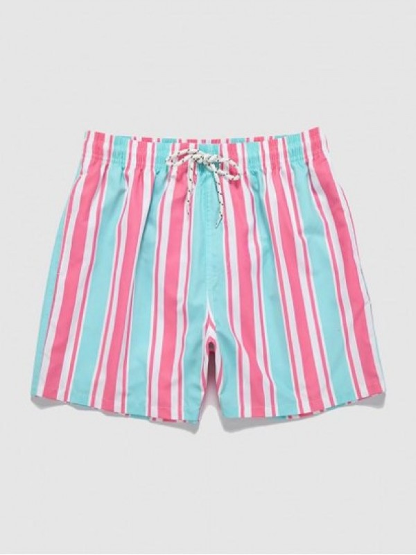 Striped Pocket Drawstring Beach Shorts