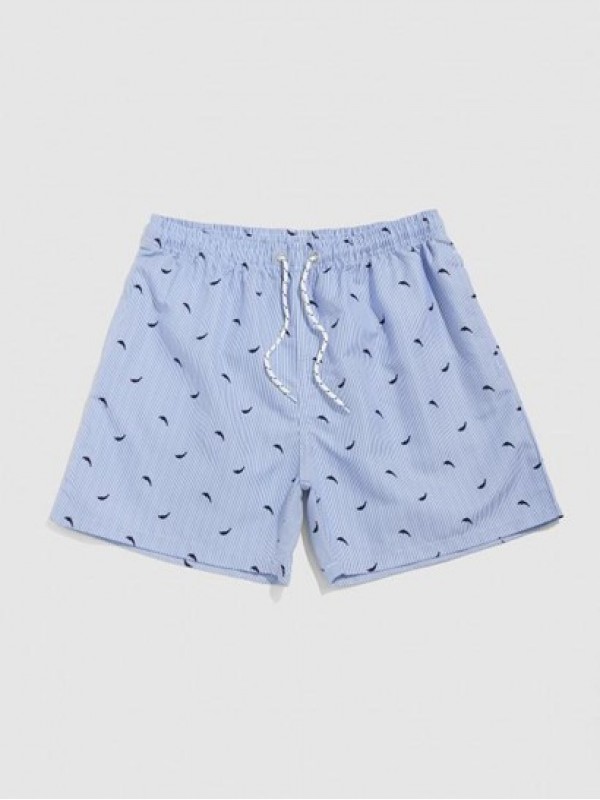 Marine Organism Printed Drawstring Beach Shorts