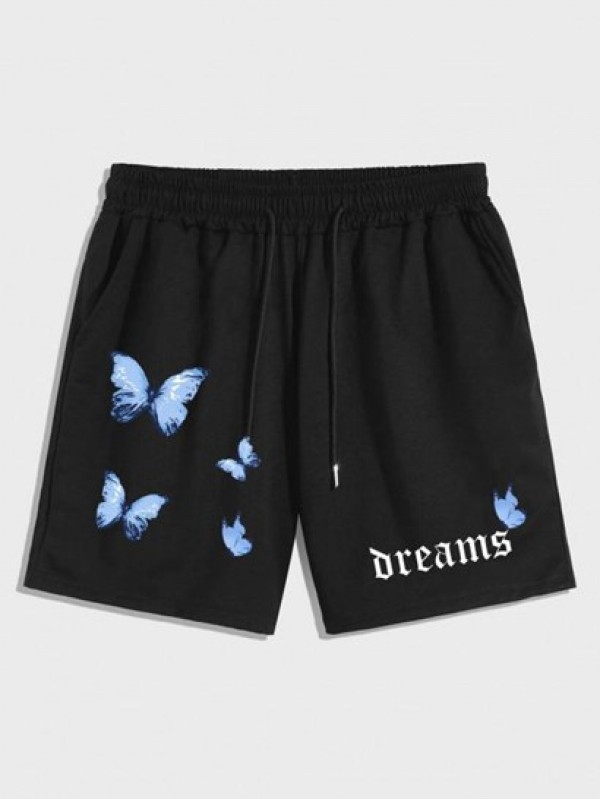 Drawstring Cotton Butterfly DREAMS Graphic Sweat Shorts