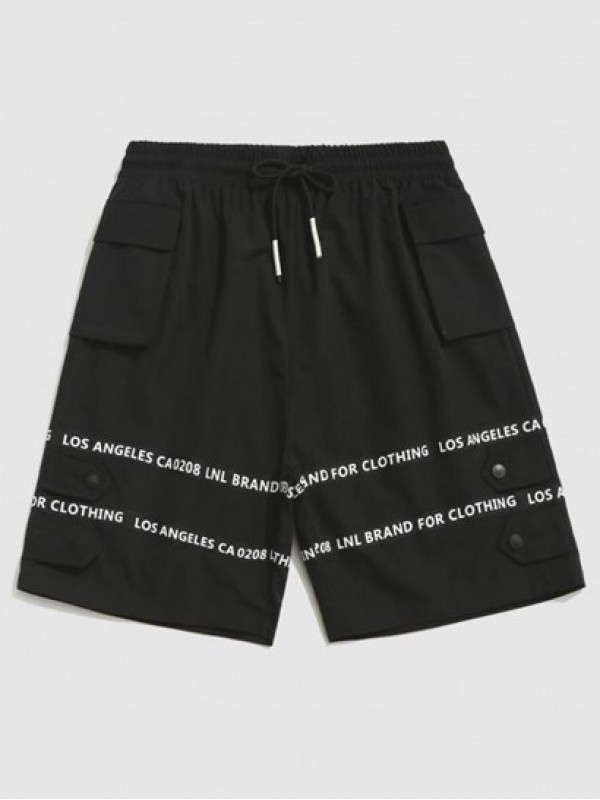 Streetwear Drawstring Letter Print Cargo Shorts