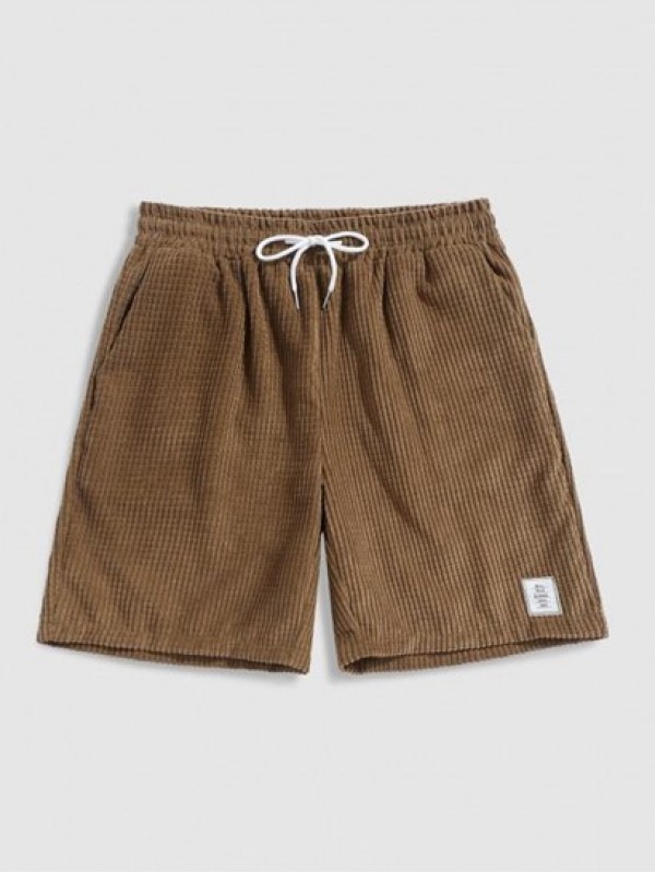 Pure Color Drawstring Corduroy Shorts