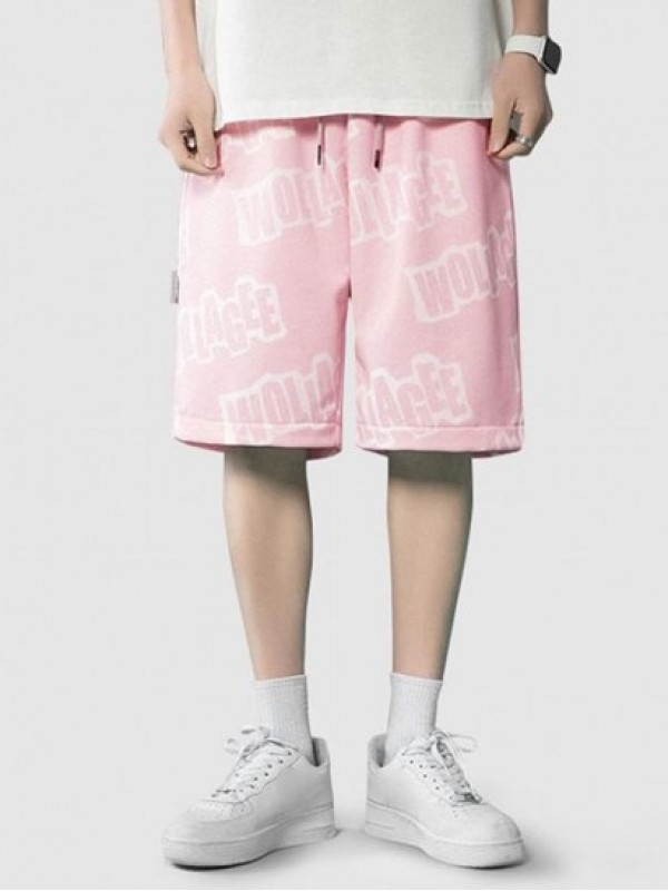 Contrast Letter Print Drawstring Shorts