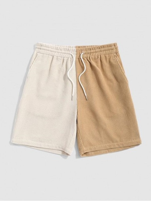 Two Tone Color Drawstring Corduroy Shorts