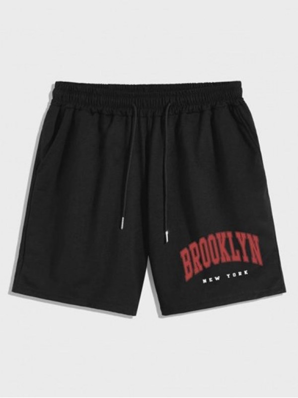 BROOKLYN Letter Printed Casual Drawstring Shorts