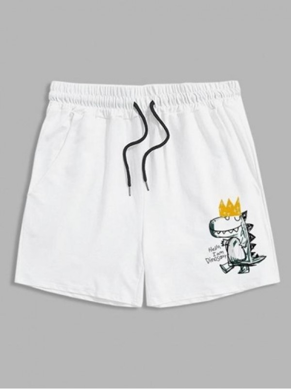 Cartoon Dinosaur Graphic Cotton Shorts