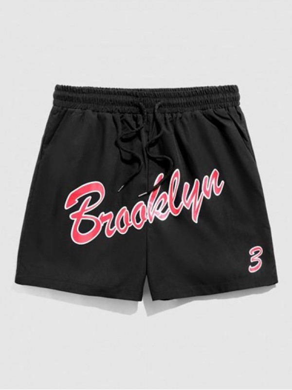 Brooklyn Letter Printed Drawstring Streetwear Basketball Shorts