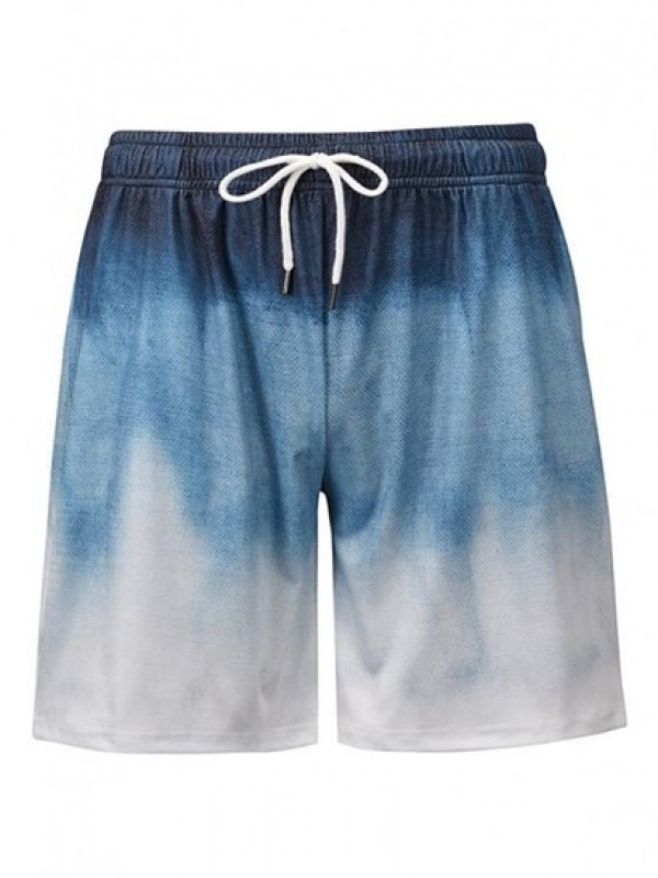 Ombre Print Drawstring Casual Shorts