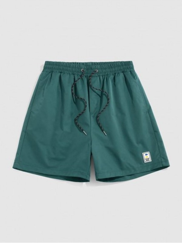 Label Design Solid Color Drawstring Shorts