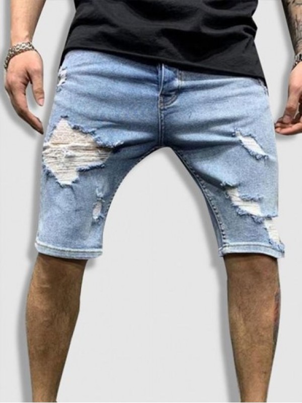 Zipper Fly Distressed Denim Shorts