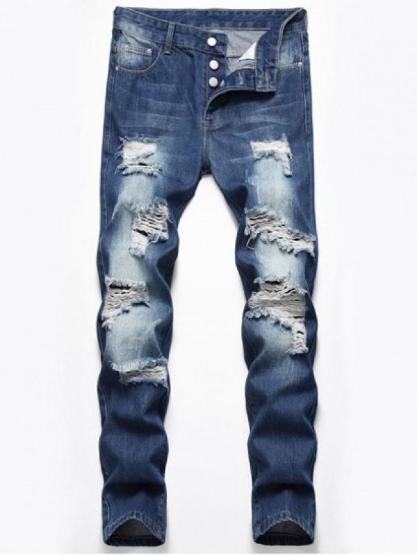 Ripped Destroyed Design Button Fly Jeans