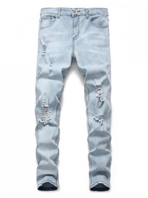 Ripped Light Wash Distressed Decoration Casual Jeans