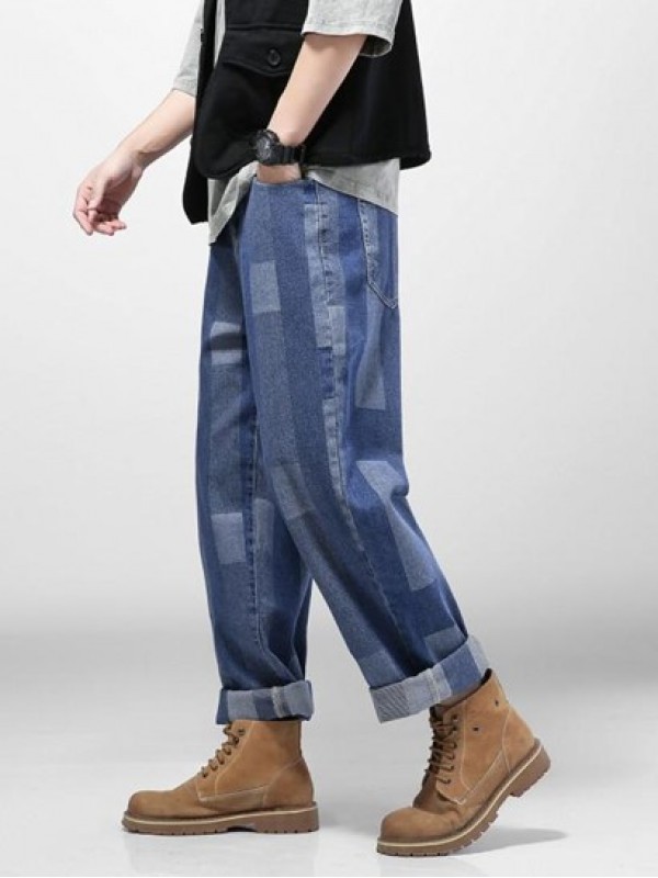 Y2K Aesthetic Geometric Print Straight Leg Jeans