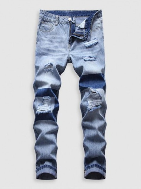 Ripped Patchwork Pockets Jeans