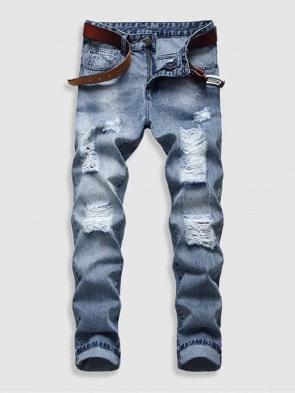 Zip Fly Ripped Jeans