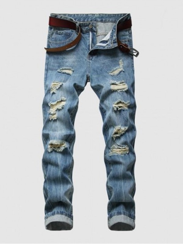 Zip Fly Distressed Jeans