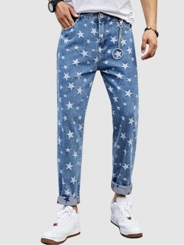 Stars Print Tapered Jeans