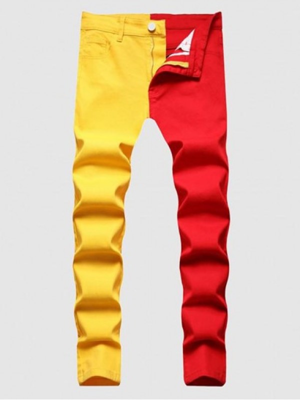 Colorblock Two Tone Zipper Fly Jeans