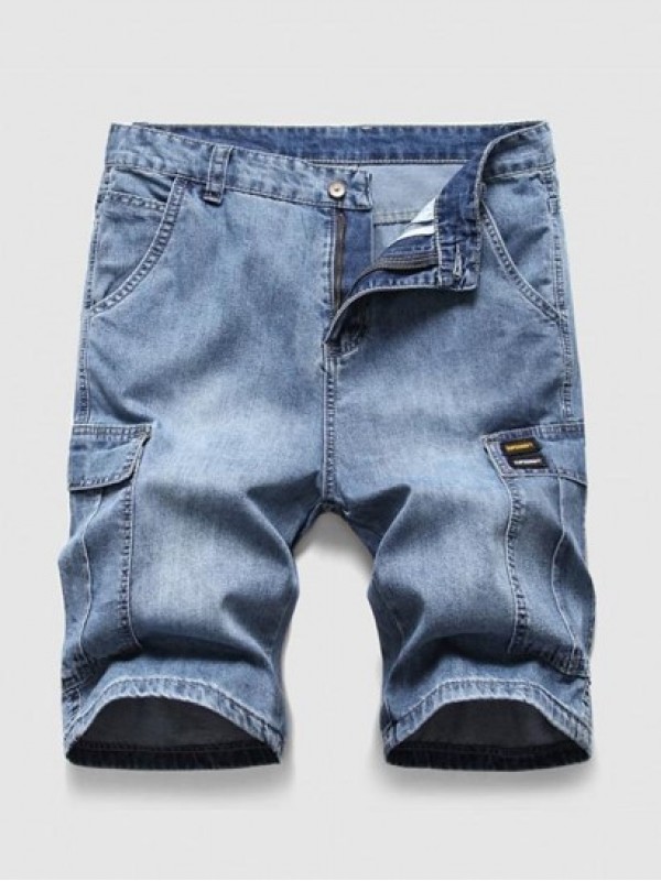 Multi Pocket Label Design Denim Shorts