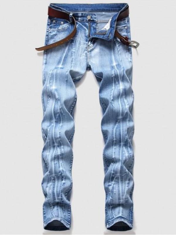 Branch Pattern Light Wash Jeans