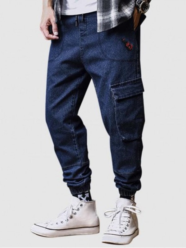 Guitar Applique Drawstring Joggers Cargo Jeans